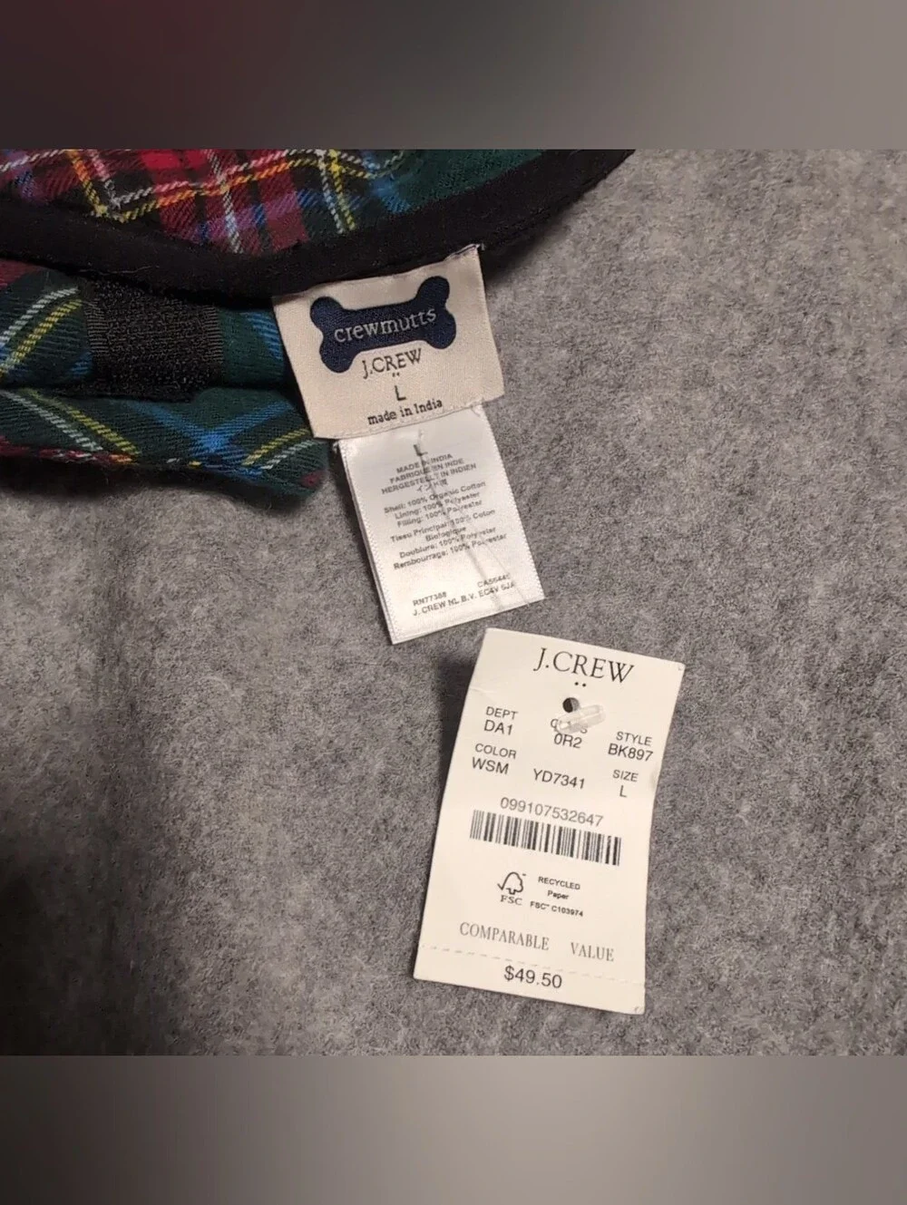NWT J.Crew Red Plaid Cape for Dogs - Crewmutts L - Size L